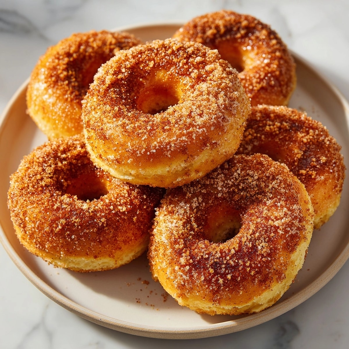 Warm Cinnamon-Spice Baked Pumpkin Donuts, fresh from the oven, glazed and ready to enjoy.