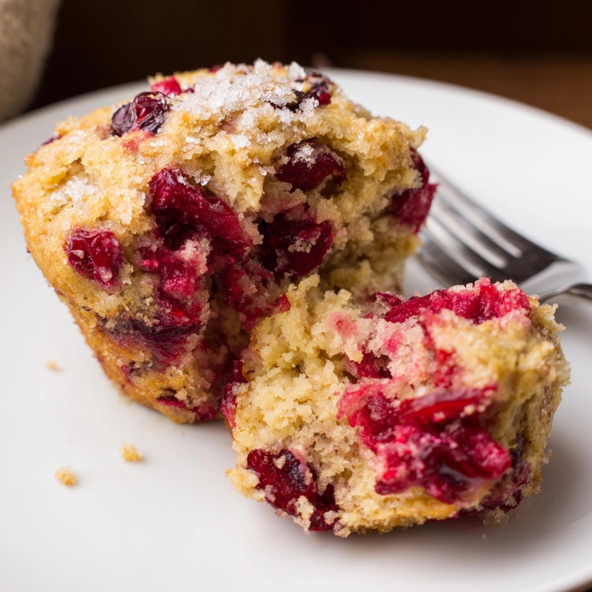 Golden-brown cranberry orange muffins fresh from the oven, a sweet and tart treat.