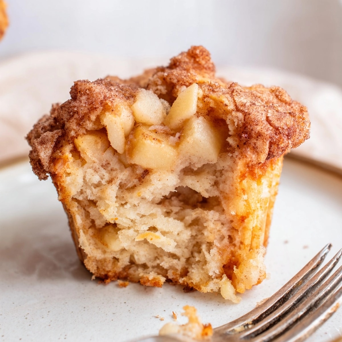 Golden-brown Apple Cinnamon Muffins fresh from the oven, their sugary tops glistening invitingly.