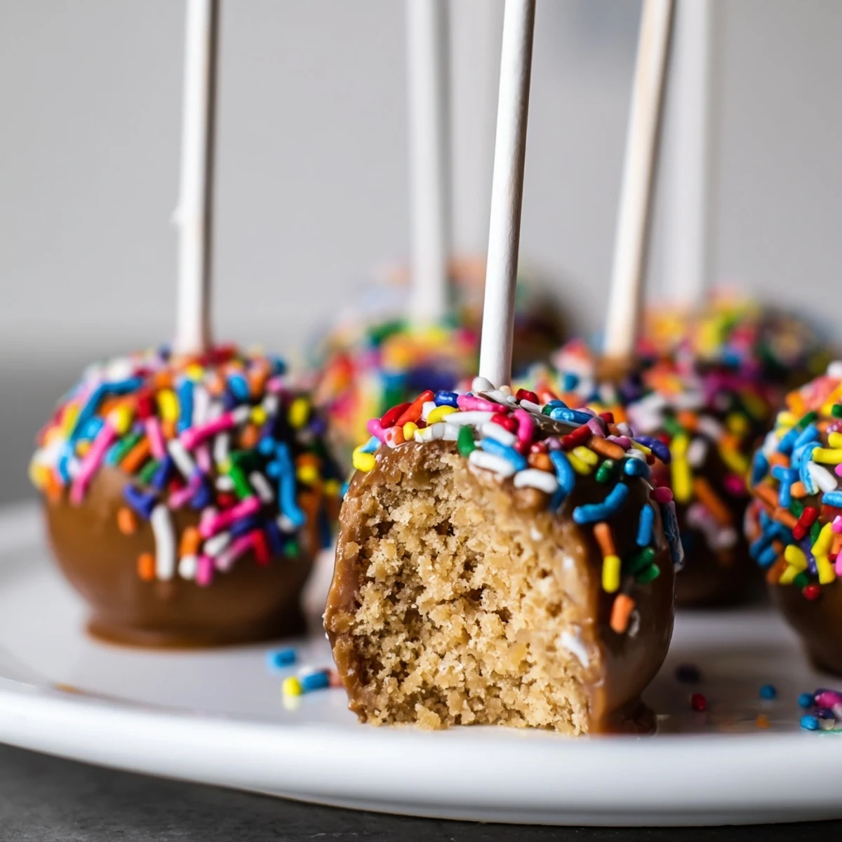 Festively decorated Caramel Apple Cheddar Birthday Cake Pops with tender apple and cheddar flavors.