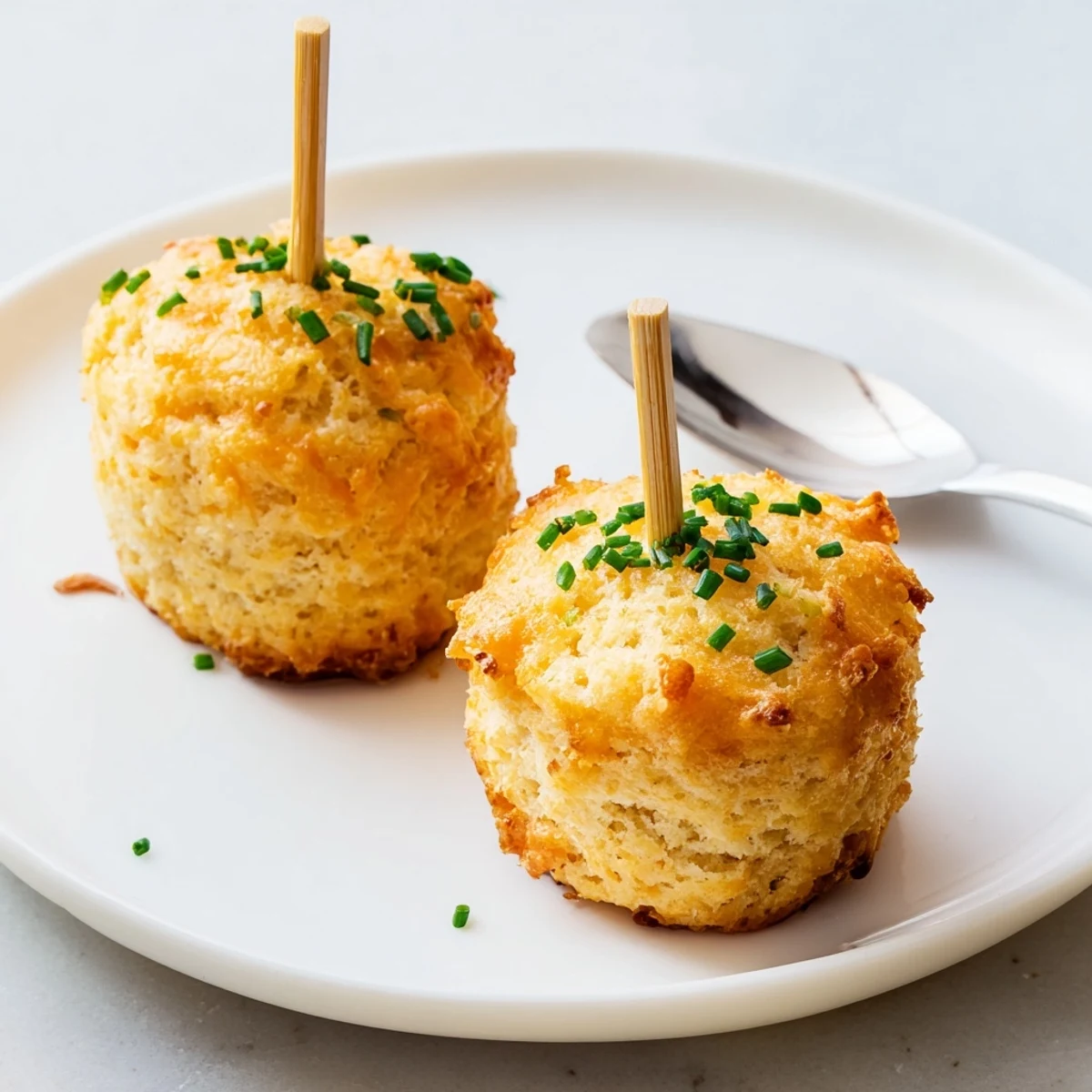 Cream Soda Cheddar Biscuit Muffin Skewers, golden-brown, served warm with a crispy top.  
