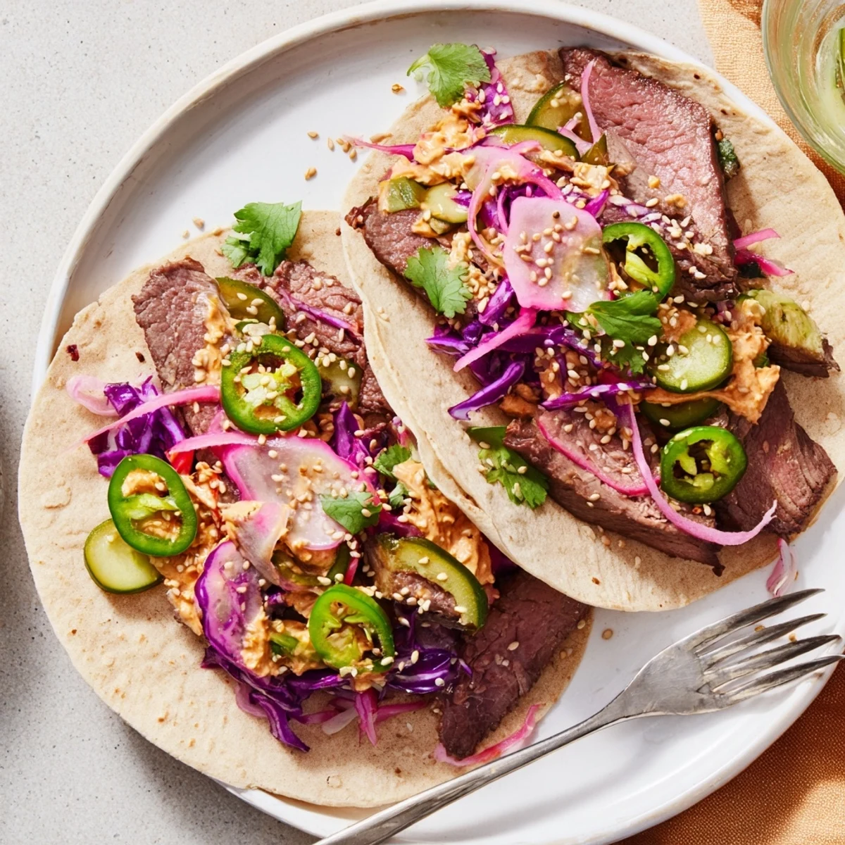 Vibrant Global Street-Food Fusion Tacos, overflowing with bold flavors and colorful toppings.  