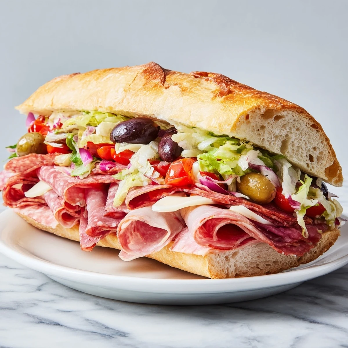 Vibrant Flavor Mash-Up Sandwiches stacked high with Italian meats and fresh veggies.  