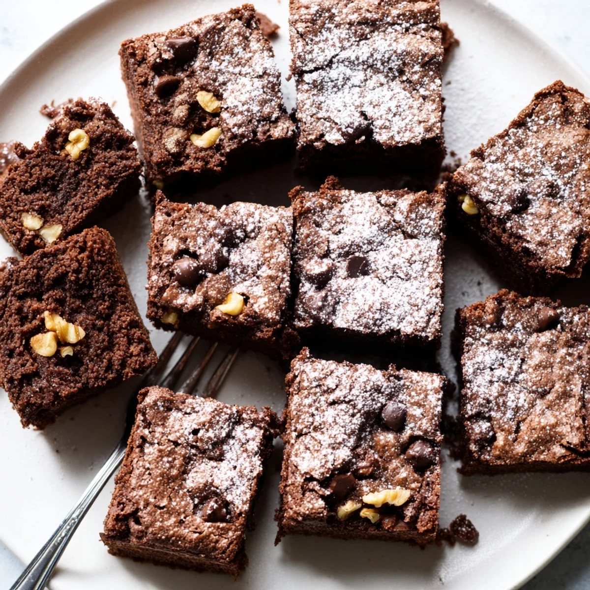 Decadent zero-waste brownies using nut-milk pulp topped with dark chocolate chips.  