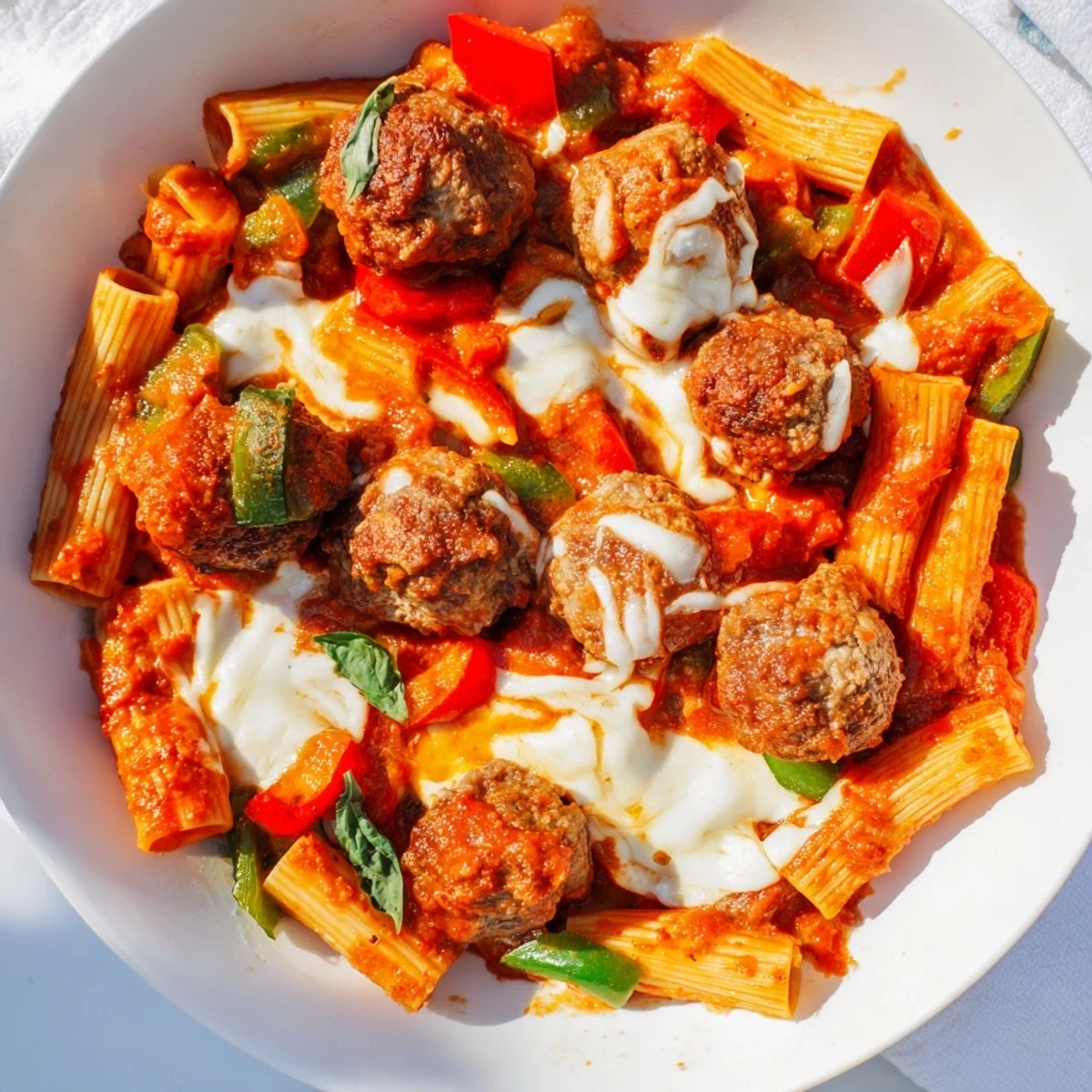 Comforting Italian Meatball Pasta Skillet served hot, bursting with flavor and texture.