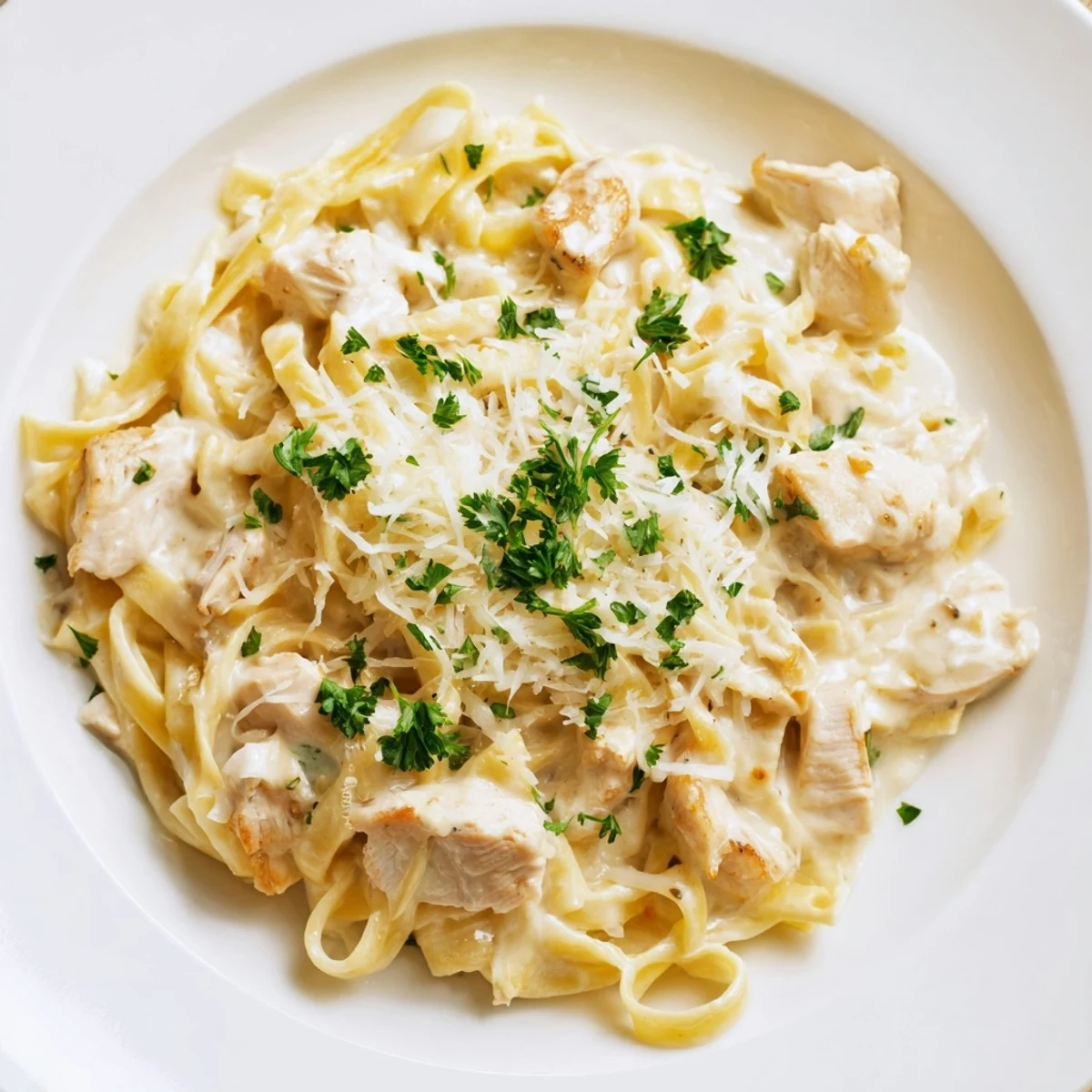 Golden, bubbly Chicken Fettuccine Alfredo Bake fresh from the oven, promising creamy, cheesy comfort.