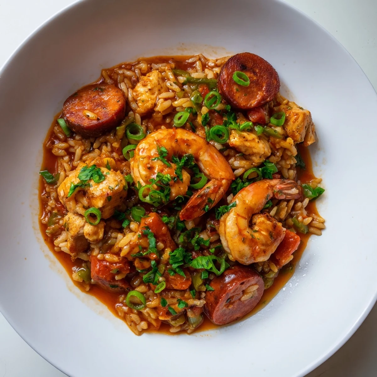 A steaming Cajun Jambalaya Rice Bowl with tender shrimp and colorful bell peppers.