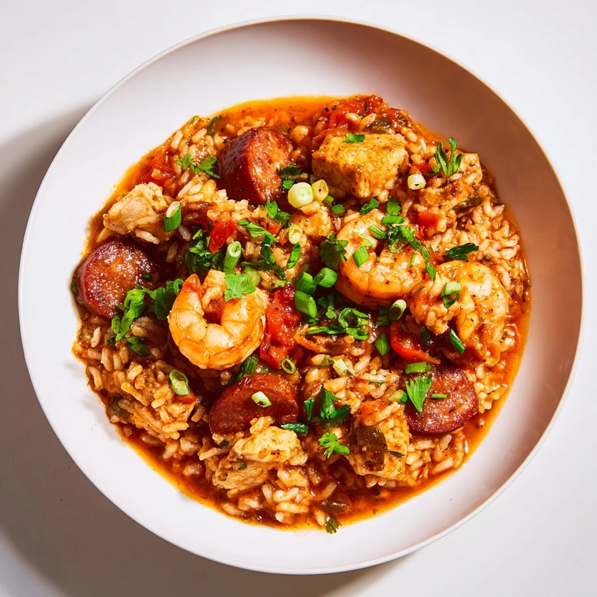 This flavorful Cajun Jambalaya Rice Bowl offers a hearty combination of savory sausage and fluffy rice.