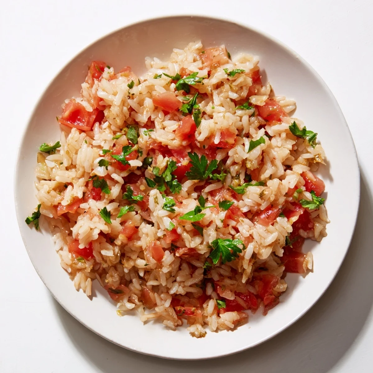 A close-up of a bubbling Tomato-Rice Skillet Dinner, showcasing the vibrant colors and appealing texture of this easy meal.