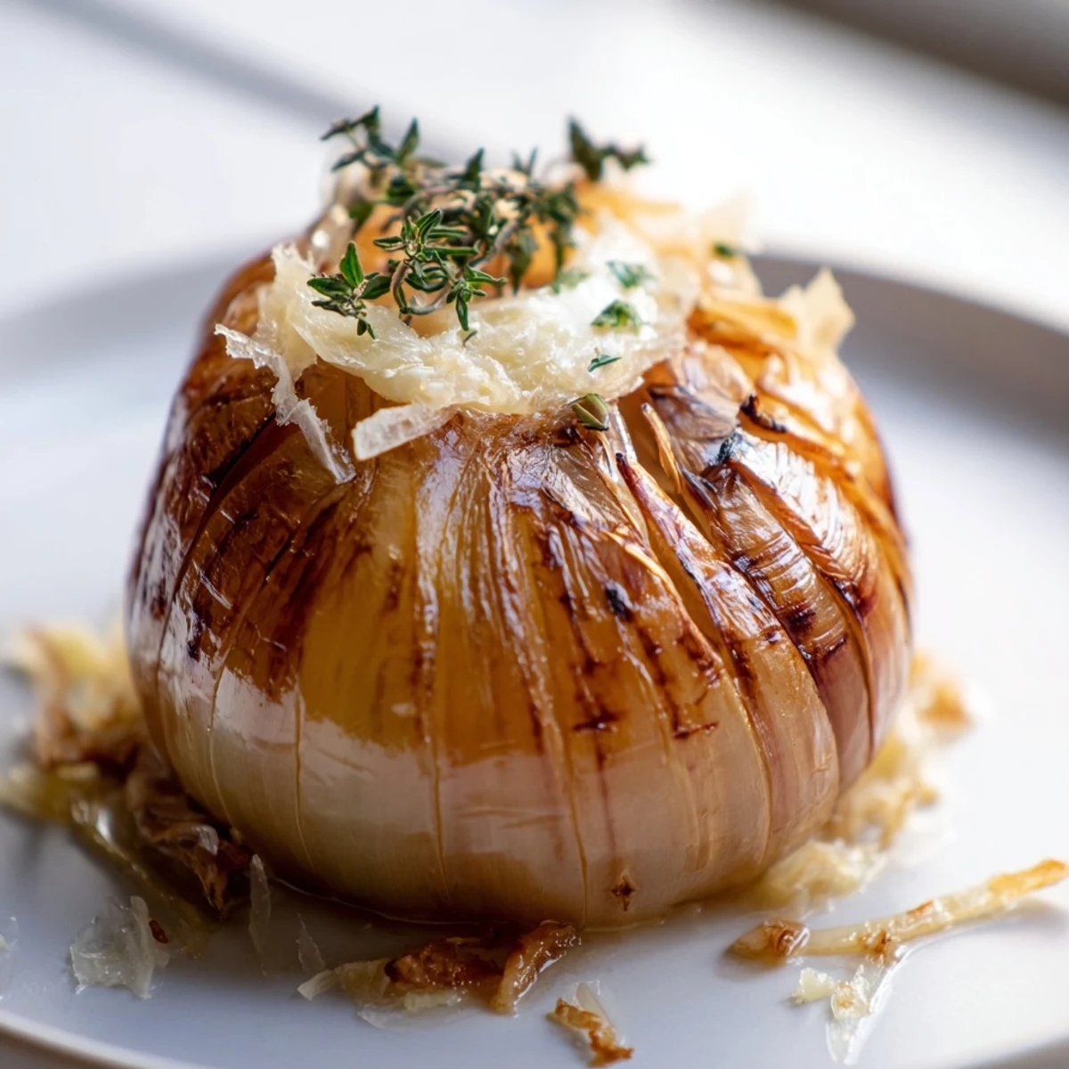 Golden-brown onion boil with melted butter, herbs, and tender Vidalia onions baking on a sheet.