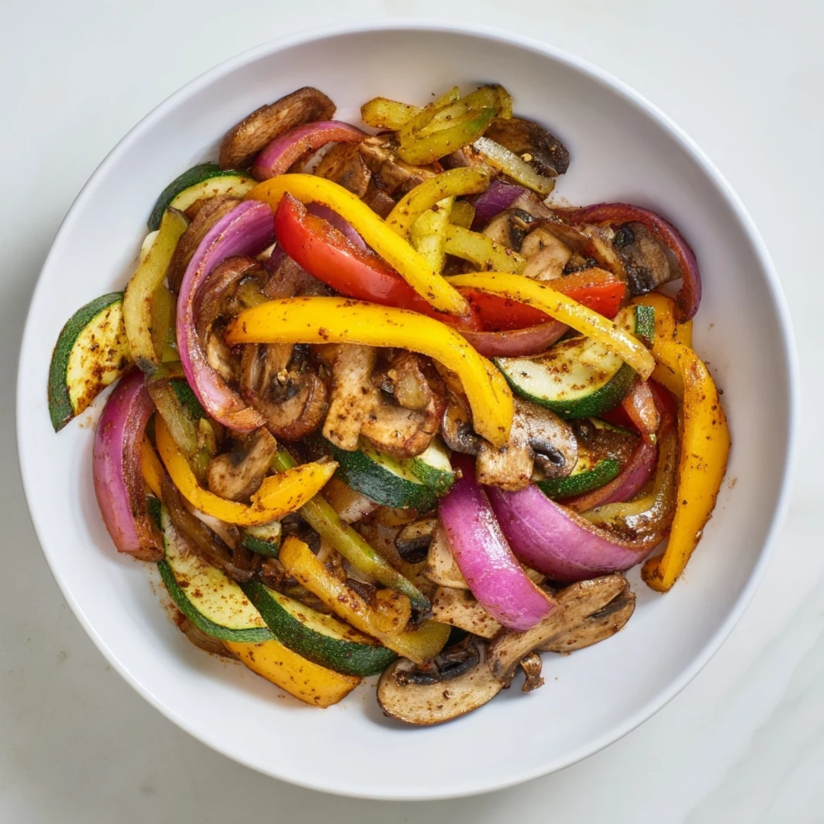 Freshly cooked Veggie Skillet Fajitas, a colorful medley of vegetables served with lime and avocado.