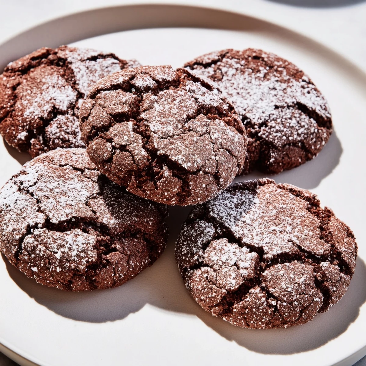 Steaming Chocolate Gingerbread Crinkle Cookies dusted in powdered sugar, ready to enjoy this winter.