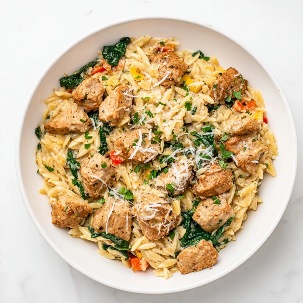 One-Pot Cajun Chicken Alfredo Orzo, a creamy skillet full of tender chicken and orzo pasta.