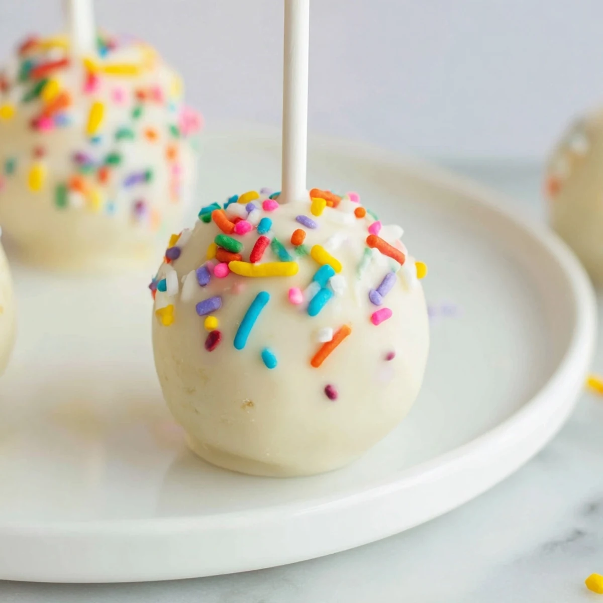 Imagine a tray of lightened-up Sugar Cookie Cake Pops, speckled with festive sprinkles and ready to eat.