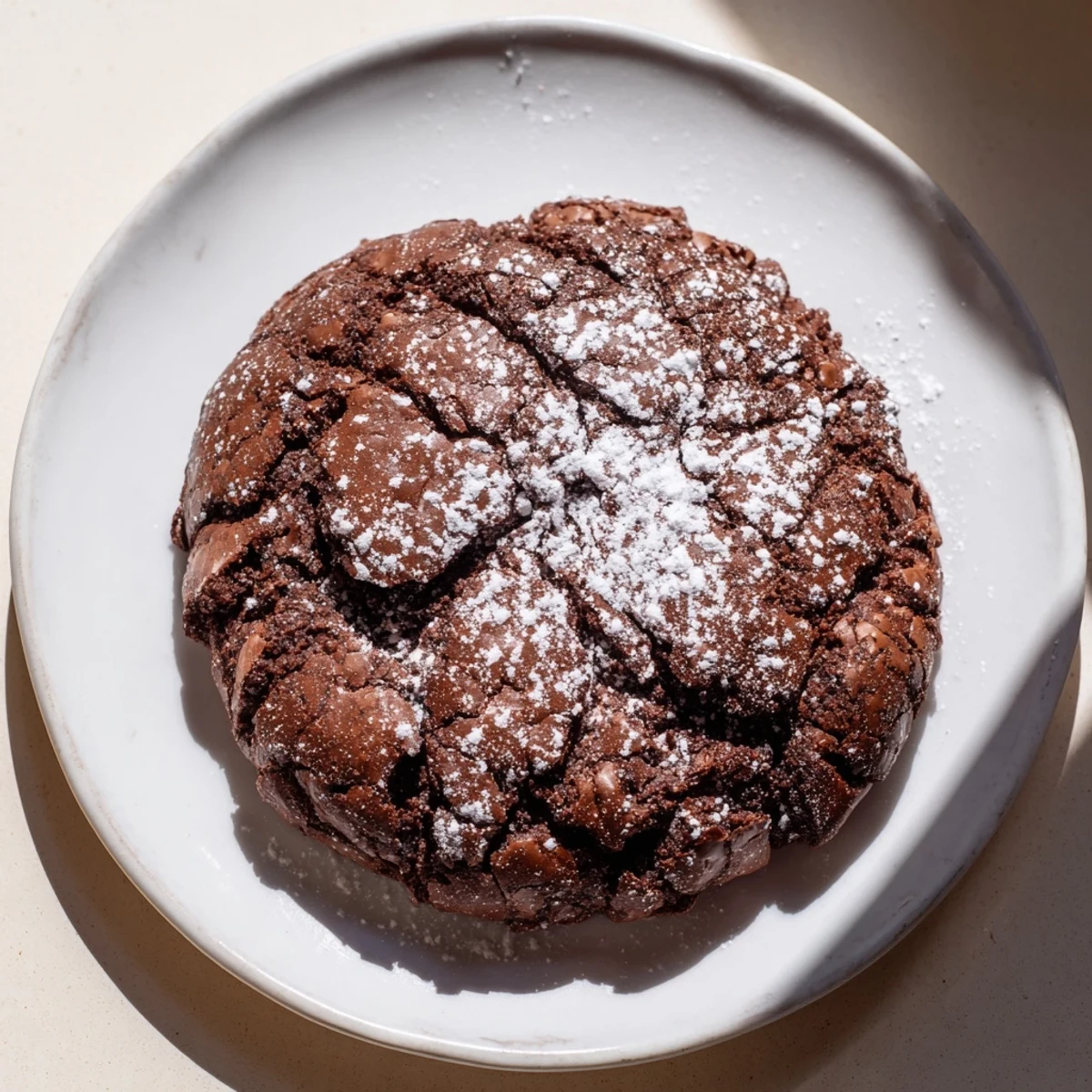 Close-up of freshly baked air-fried chocolate crinkle cookies with a perfectly crinkled, sugary exterior.