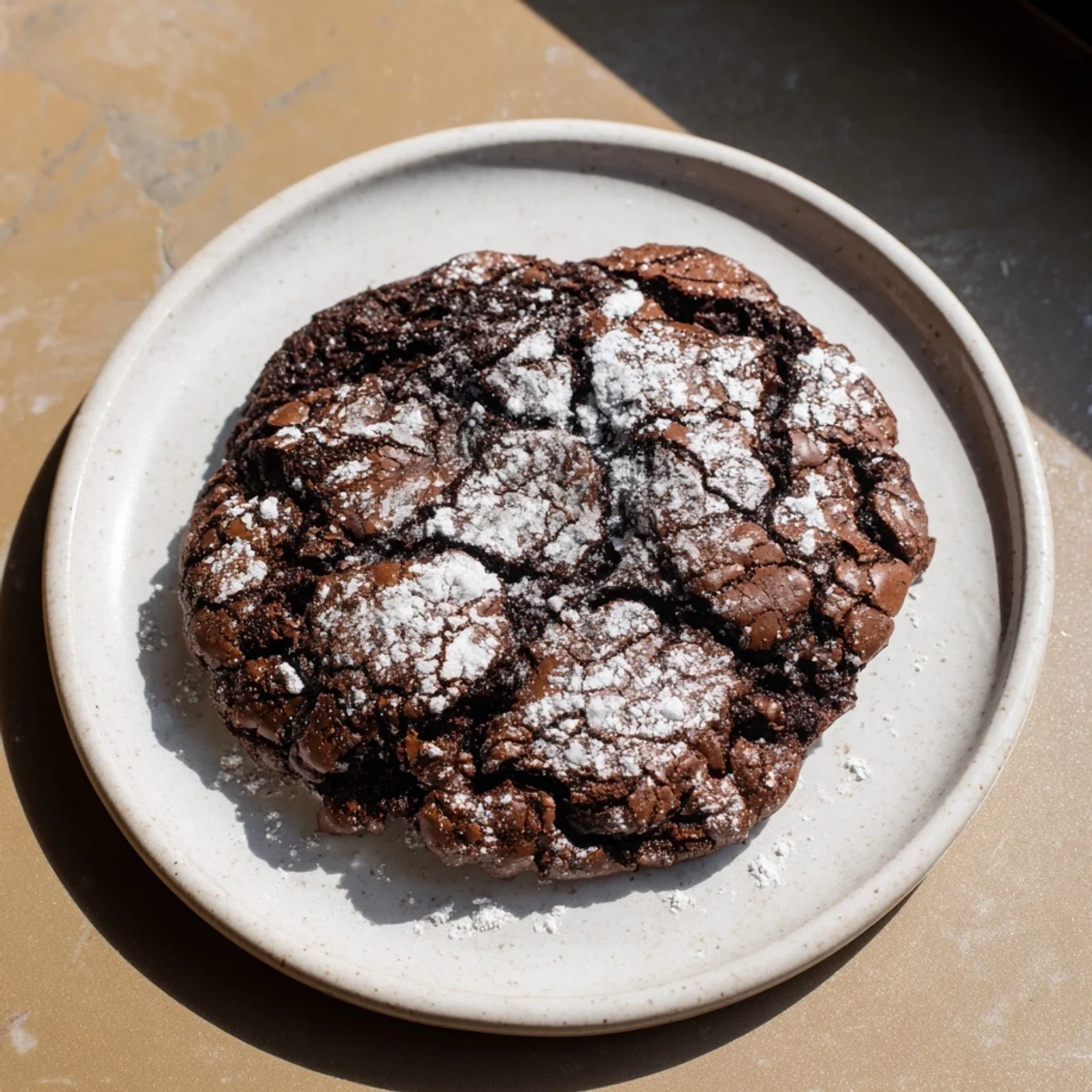 Delicious homemade air-fried chocolate crinkle cookies, still warm and waiting to be enjoyed after baking.