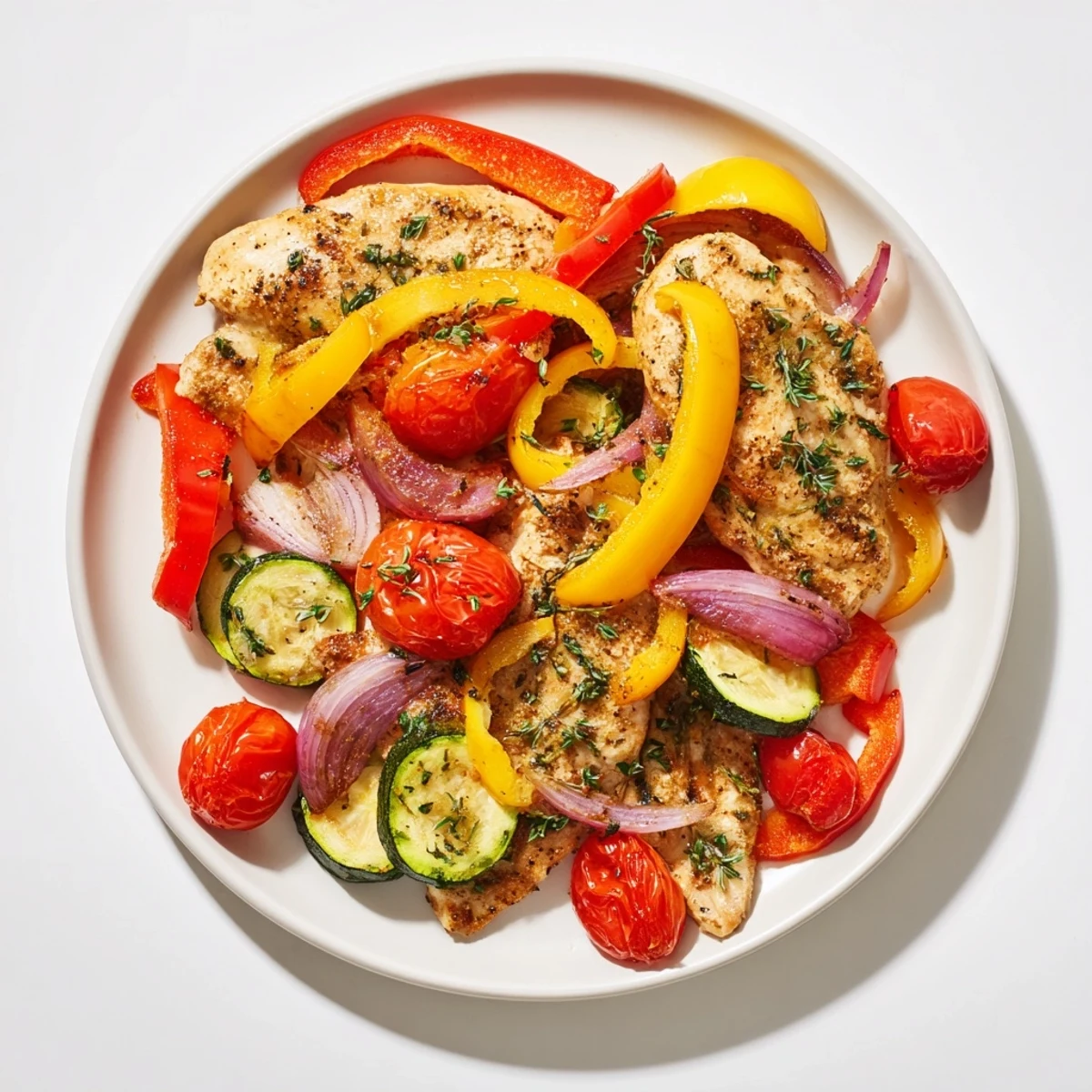 Golden-brown sheet pan lemon oregano chicken cutlets, served with fresh herbs and lemon wedges.