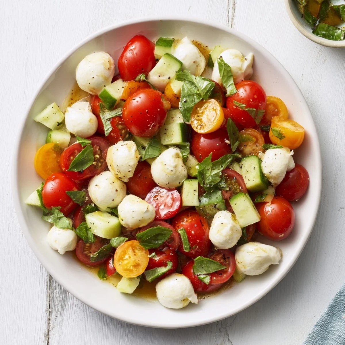 A beautifully presented Simple Holiday Chopped Caprese Salad ready for a delicious holiday meal.