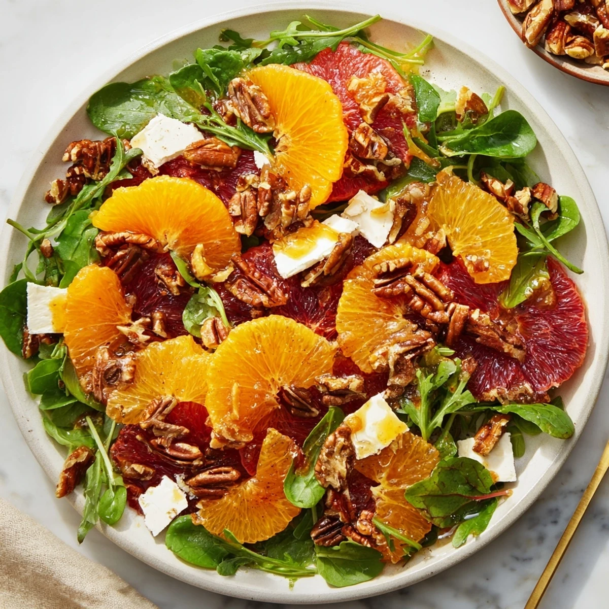 Winter Citrus & Candied Pecan Salad: A colorful mix of citrus, greens, goat cheese, and candied pecans.
