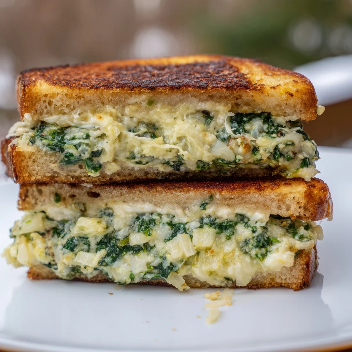 Air Fryer Spinach & Artichoke Dip Grilled Cheese: a golden, melty sandwich oozing creamy, cheesy goodness.