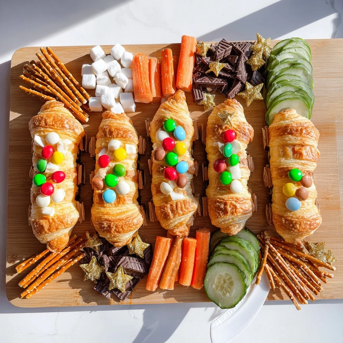 Yummy Polar Express Train Treat Board delights with cheese cubes and candy, ready for a movie night.