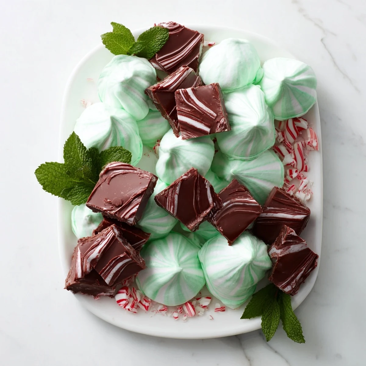 Vibrant Candy Cane Dessert Platter showcasing peppermint bark, pretzels, and fresh strawberries for a sweet finish.