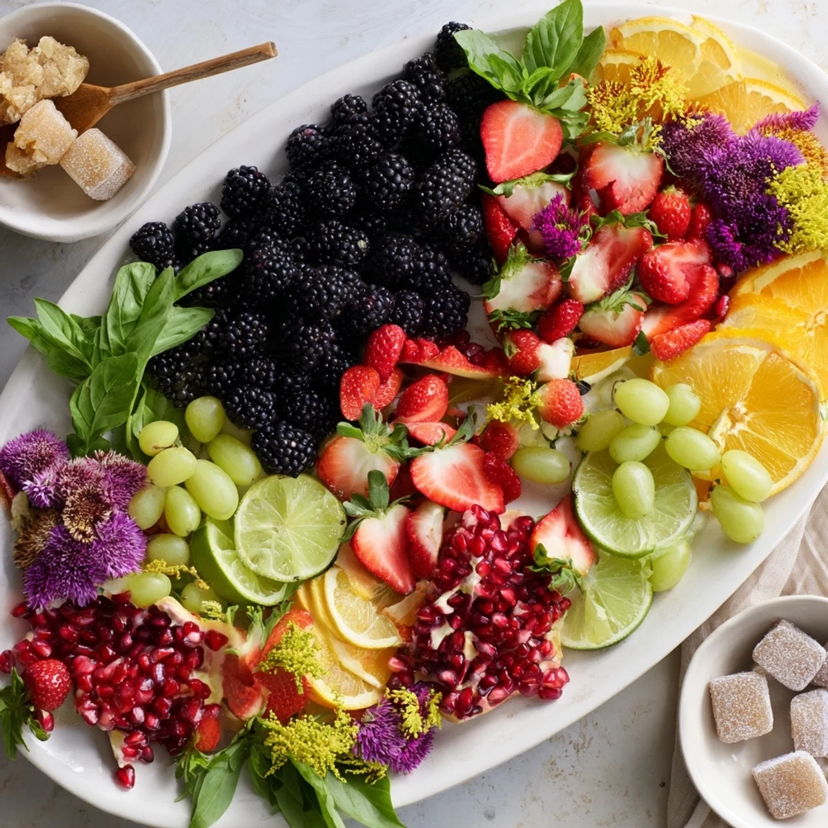 Vibrant Bubbly Bar Garnish Platter displays juicy berries, citrus slices, and fresh herbs ready to flavor bubbly.