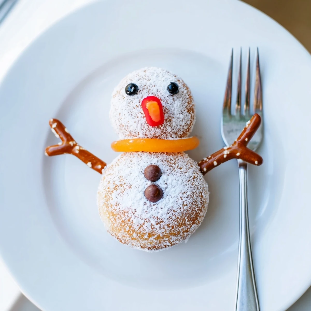 Homemade mini donut snowmen, adorable and delicious, perfect for a cheerful holiday dessert.