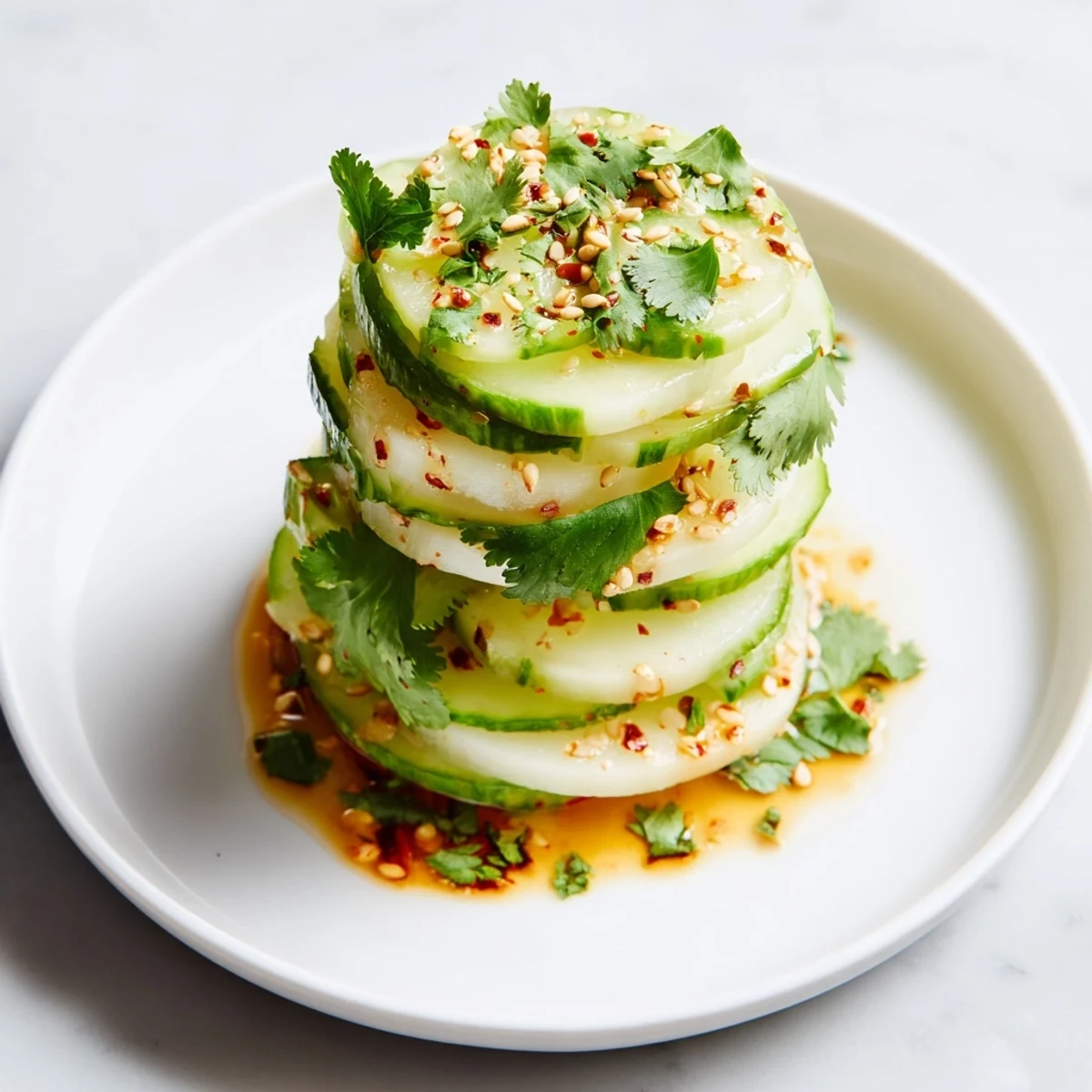 Crisp Jicama and Cucumber Slice Stack, layered beautifully with lime-chili dressing, ready to enjoy.