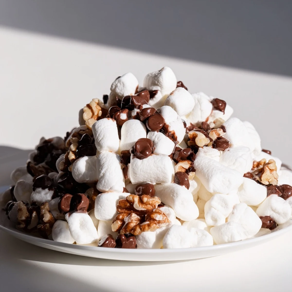 A warm, gooey plate of Quick Dessert: Chocolate Chips and Mini Marshmallows, ready to eat.