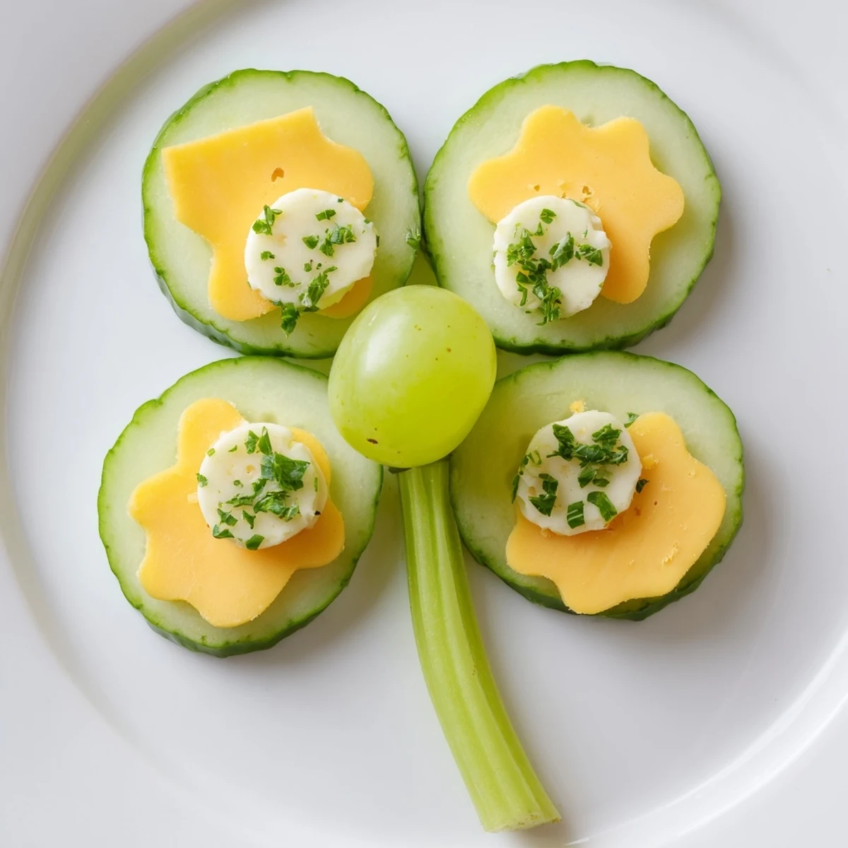 Close-up of a colorful Lucky Four-Leaf Clover Snack, showing the vibrant ingredients, ready to enjoy.