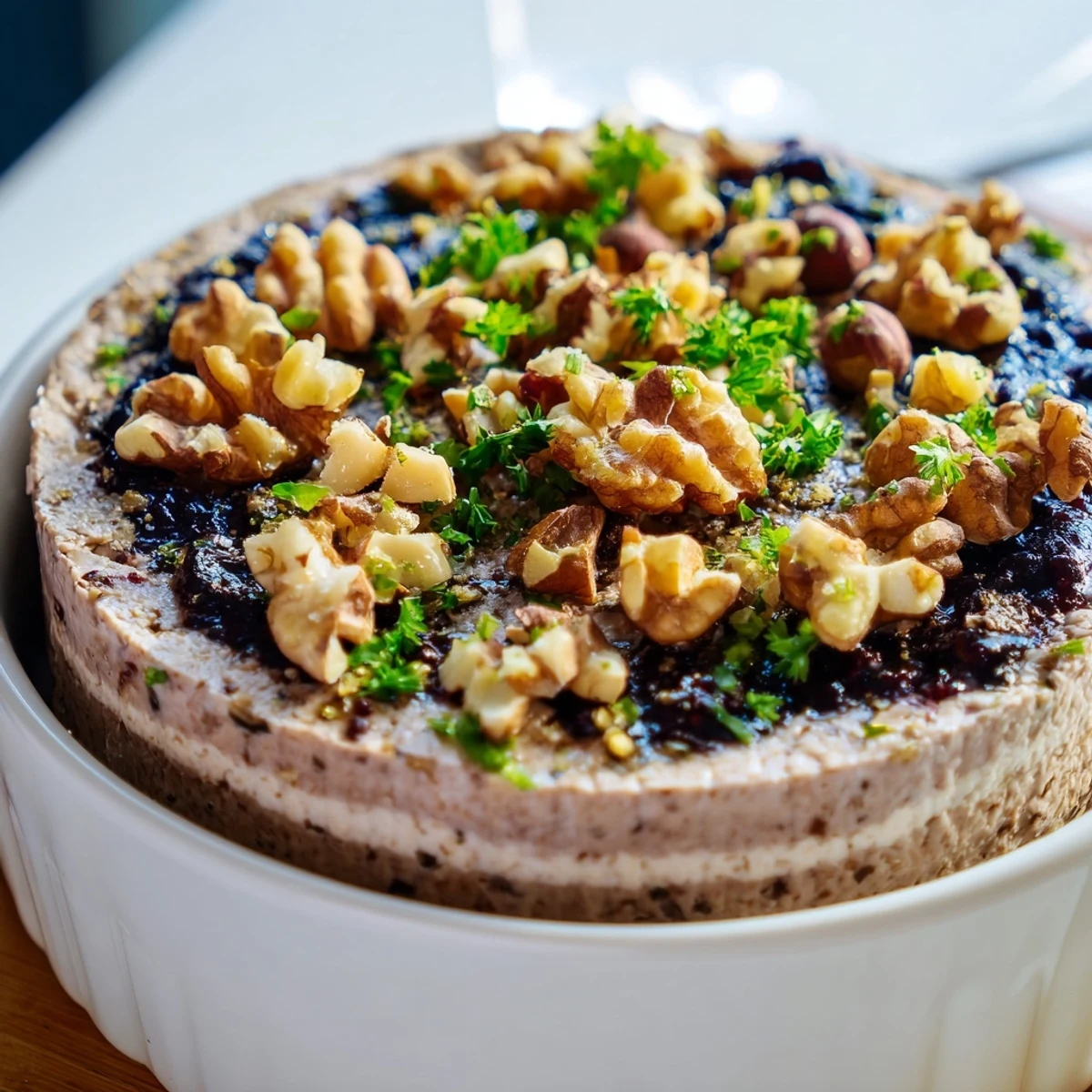 Delicious Velvet Underground appetizer, layered with creamy pâté, fig jam, and toasted nuts, ready to serve.