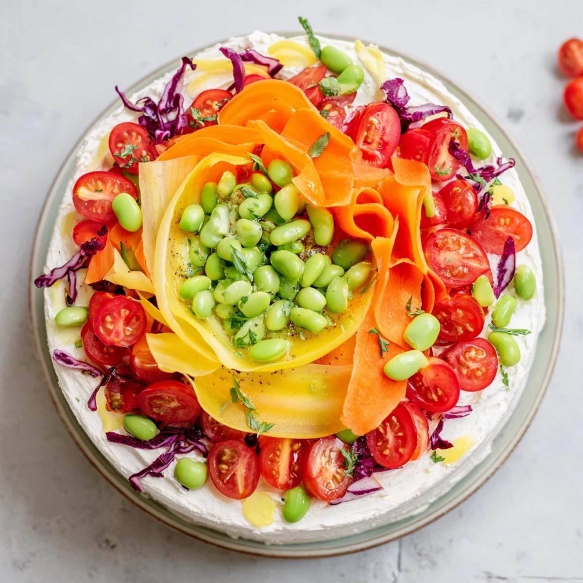 The Prism Burst salad is artfully displayed with colorful vegetables and fruits.