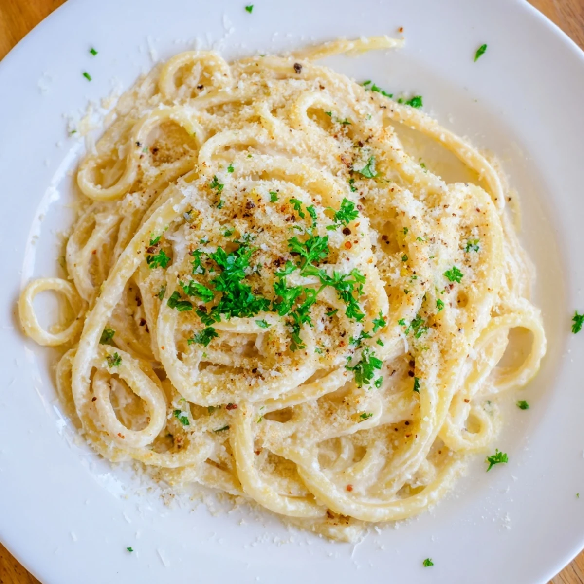 Delicious bowl of Lemon-Garlic Greek Yogurt Pasta: a quick and tasty, vegetarian dinner option.