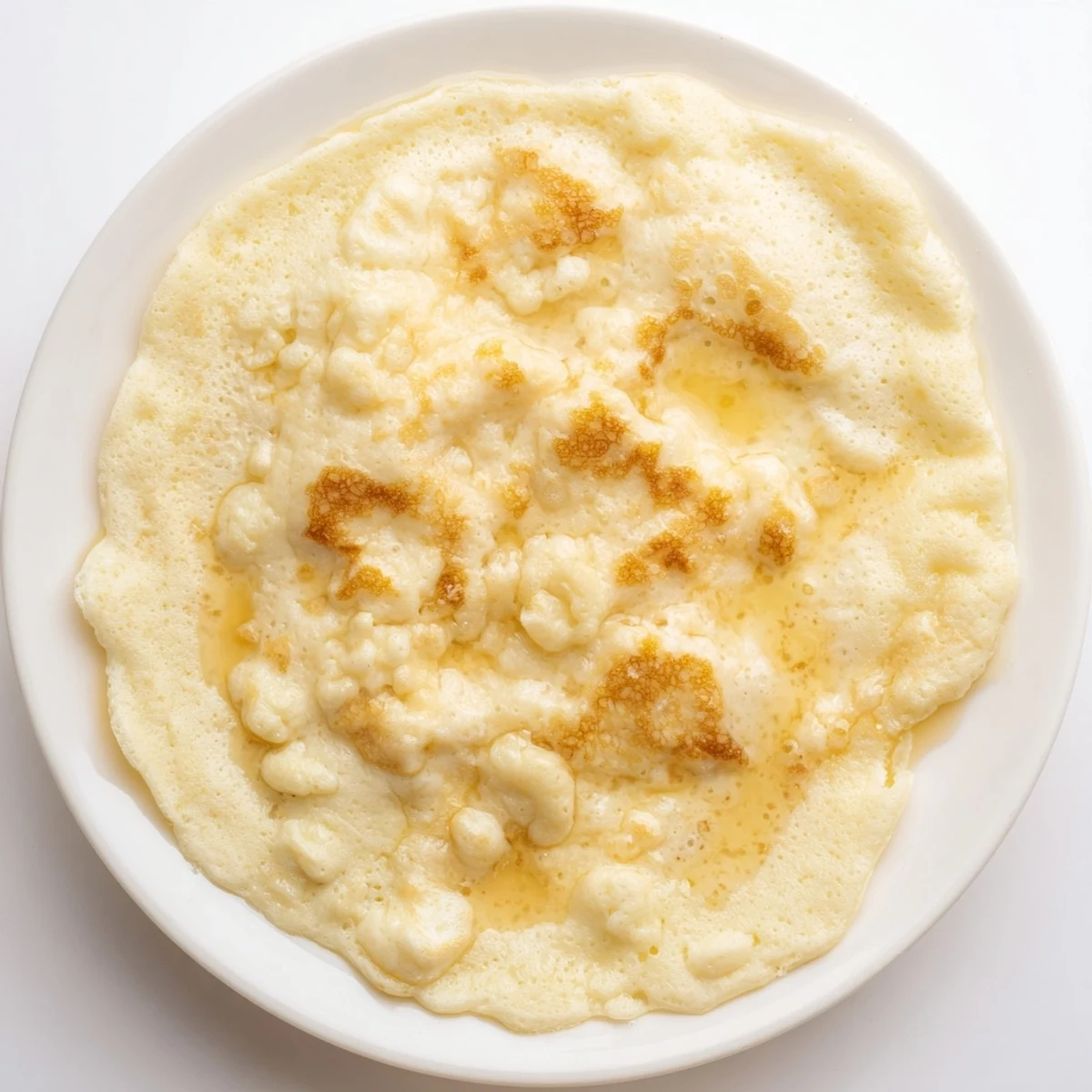 Golden fluffy scrambled pancakes served with fresh berries and maple syrup, a delicious breakfast.