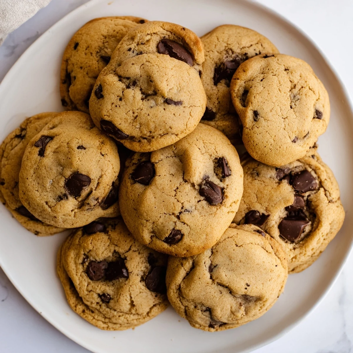 Golden, air-fryer chocolate chip cookies, slightly crisp around the edges, ready to enjoy warm.