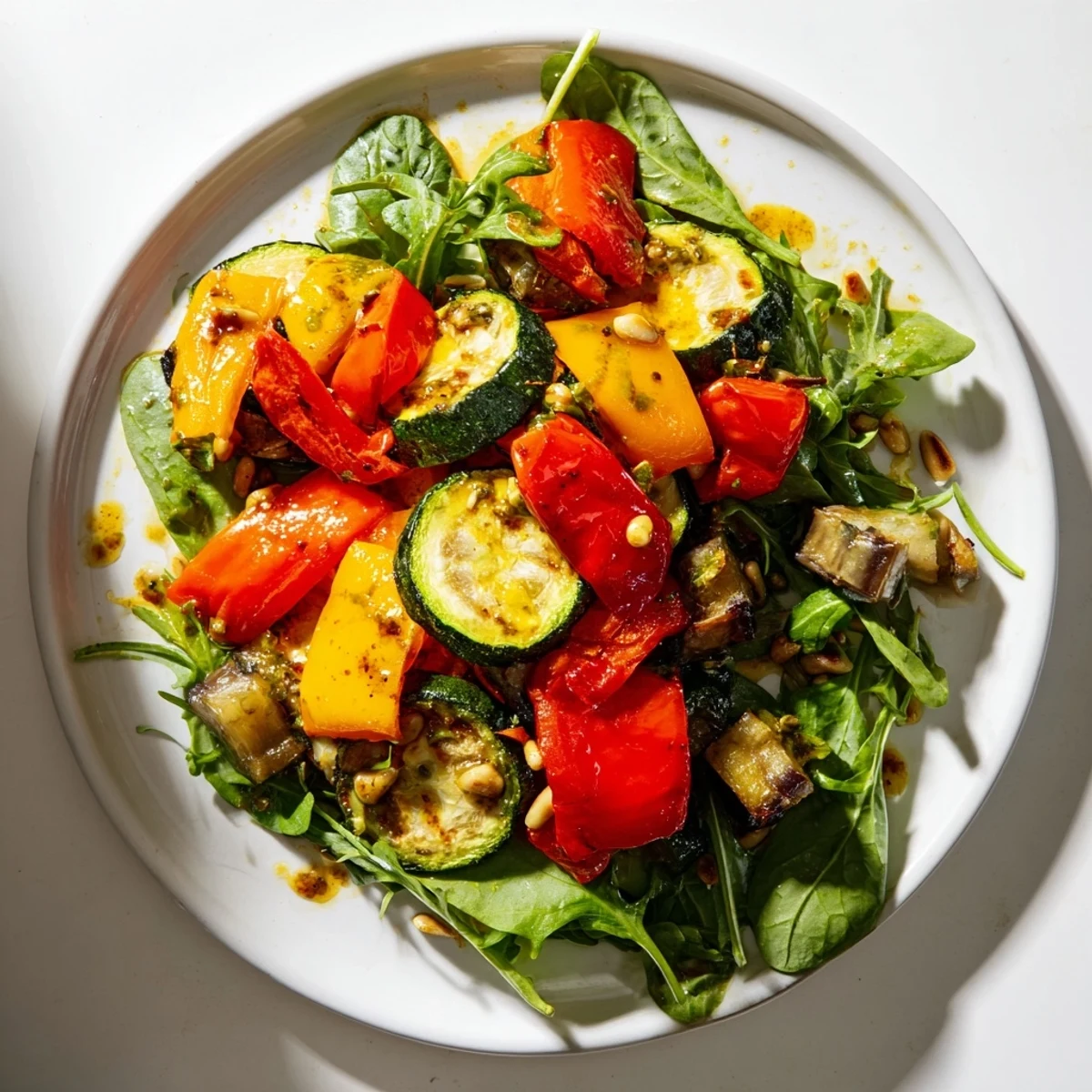 A colorful Roasted Vegetable Salad, starring tender roasted vegetables and flavorful balsamic dressing.