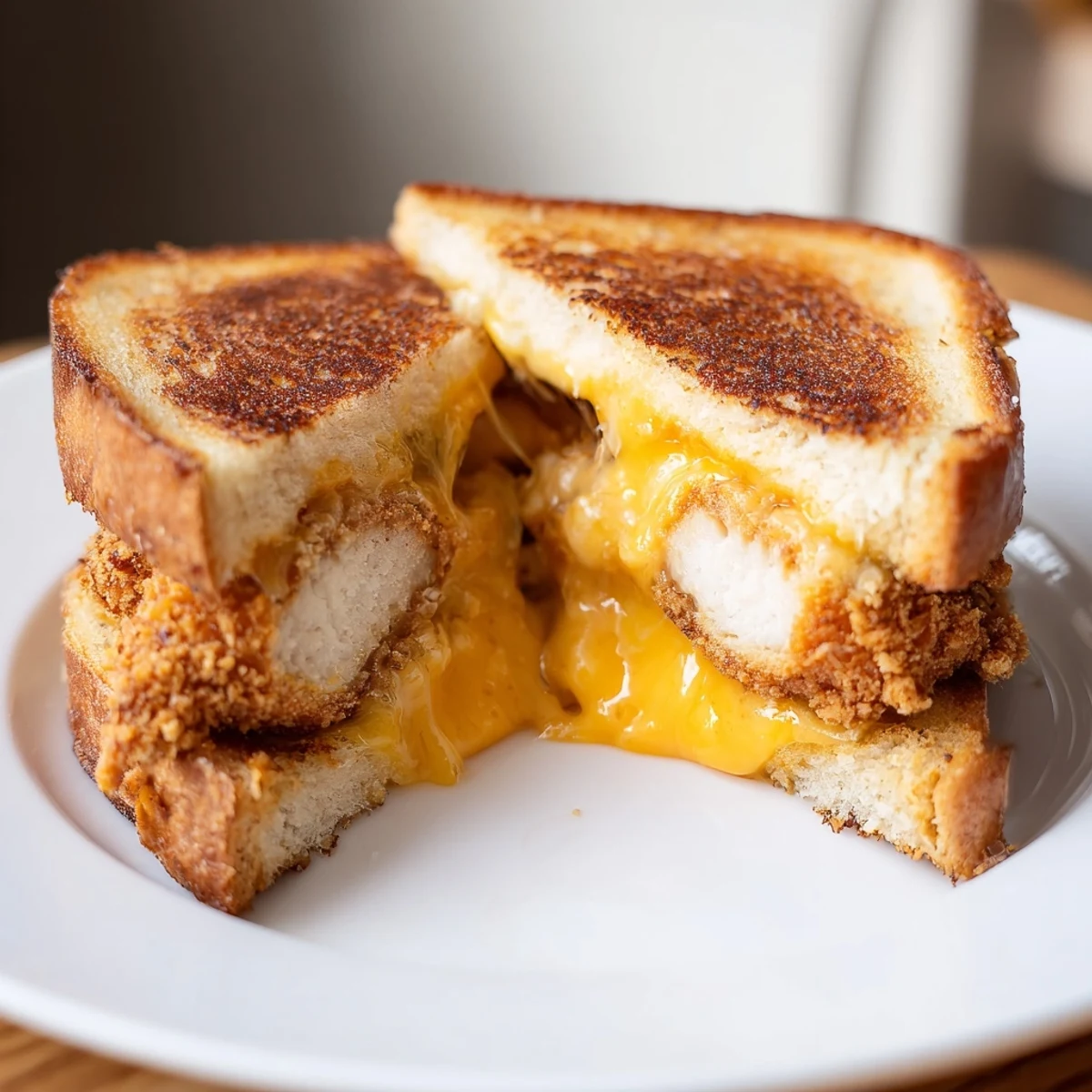 Chicken Nugget Grilled Cheese with melted cheddar and crispy chicken, a kid-friendly American lunch.