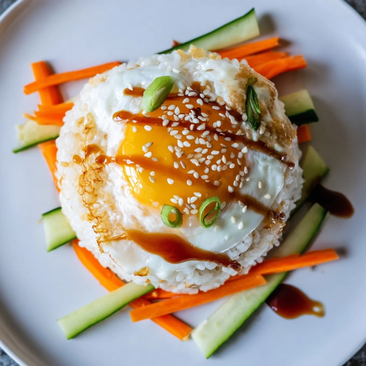 Enjoy a quick and delicious crispy egg rice bowl: a delightful Asian-inspired meal.