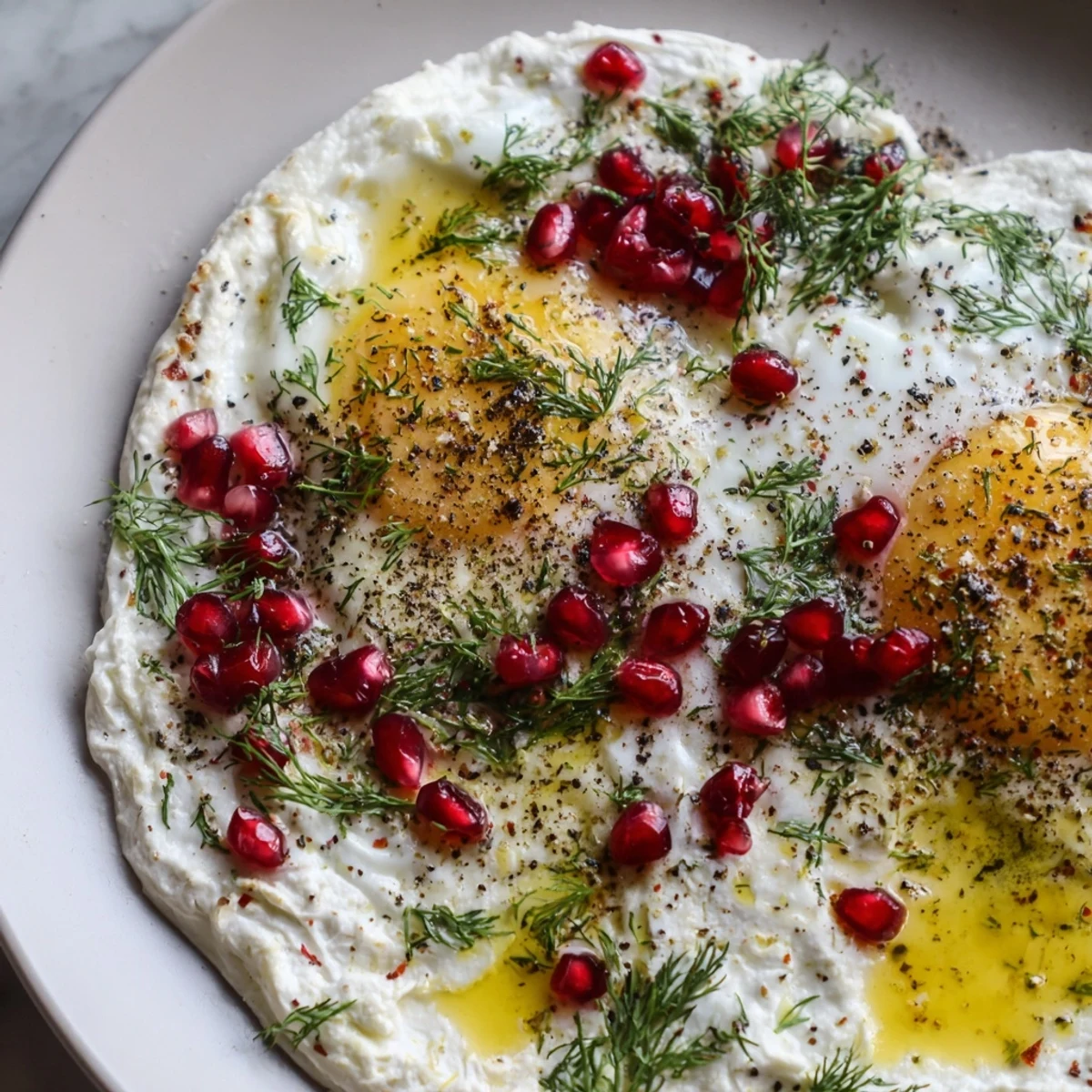 Creamy yogurt base topped with perfectly poached eggs; a delicious Çılbır breakfast, ready to eat.