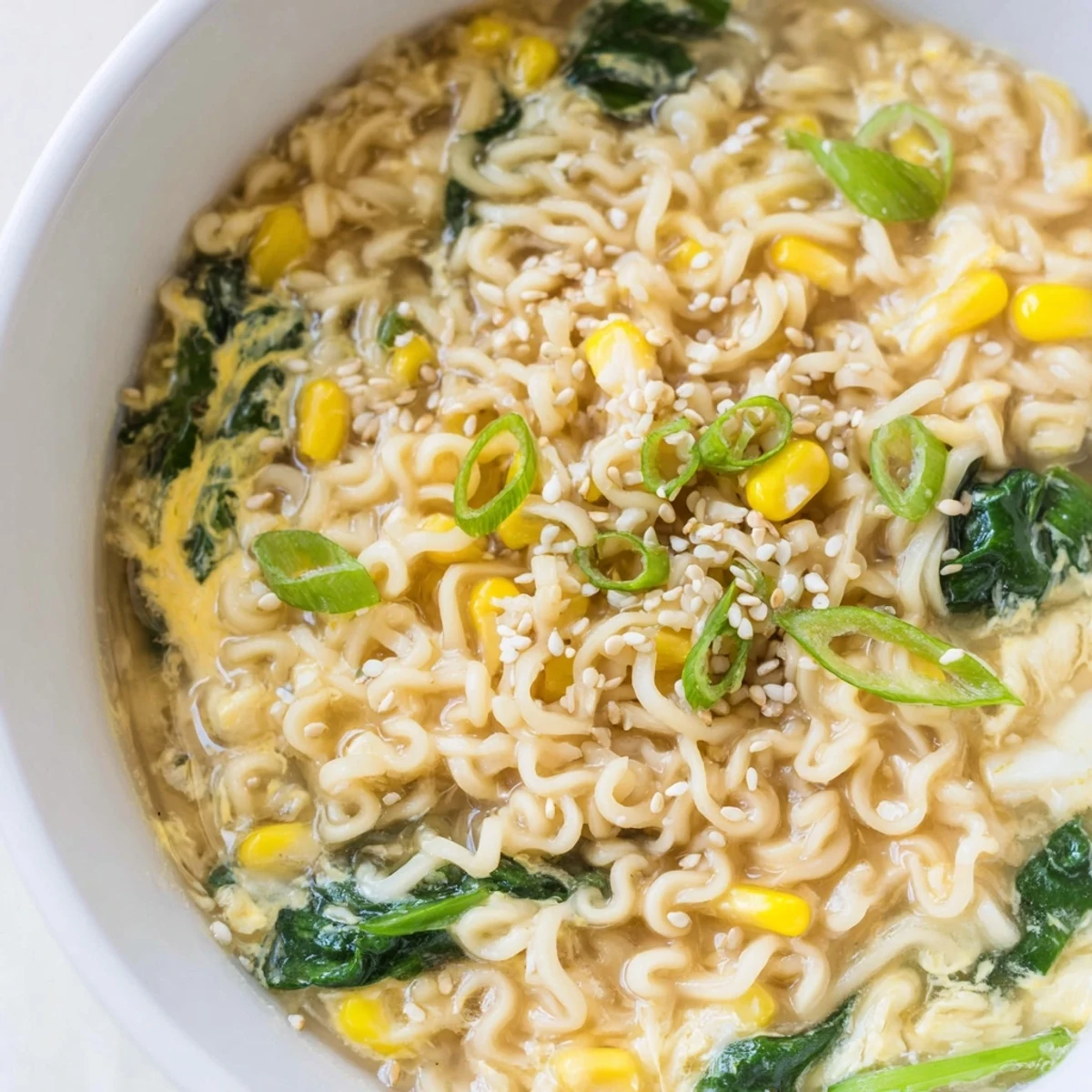 Silky ribbons of egg swirl in this flavorful Elevated Ramen Egg Drop Soup, ready to slurp.