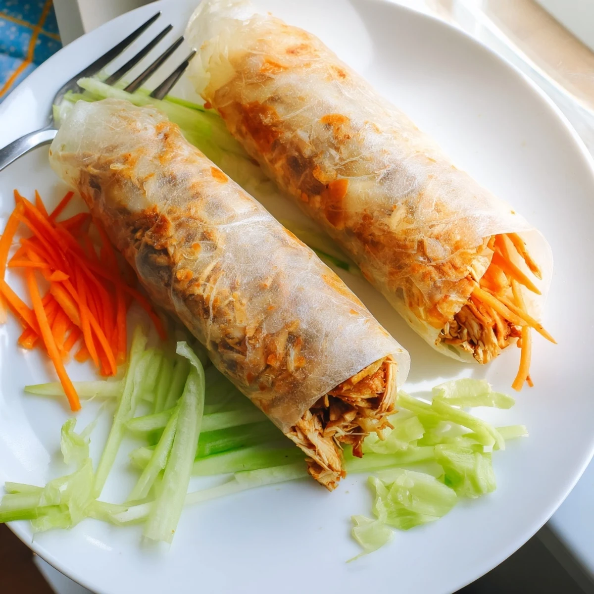 Delicious Garlicky Pulled Chicken Wraps served warm, showcasing the tender chicken and fresh vegetables.