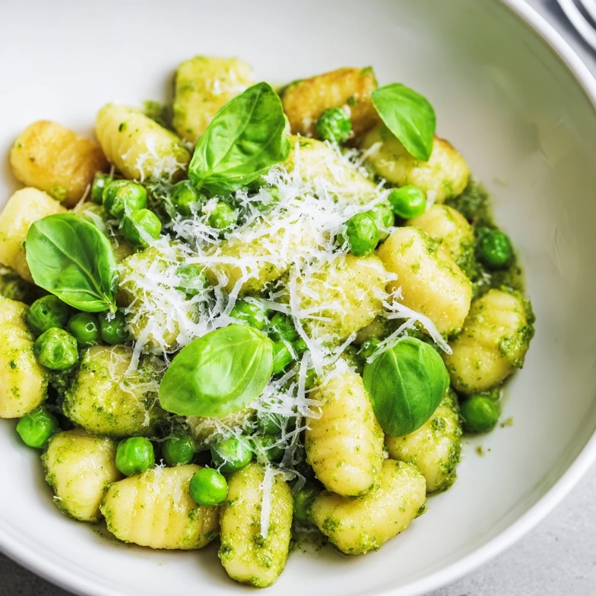 Savory Pesto Pea Gnocchi Skillet served family-style in a warm pan, perfect for a quick vegetarian weeknight dinner.
