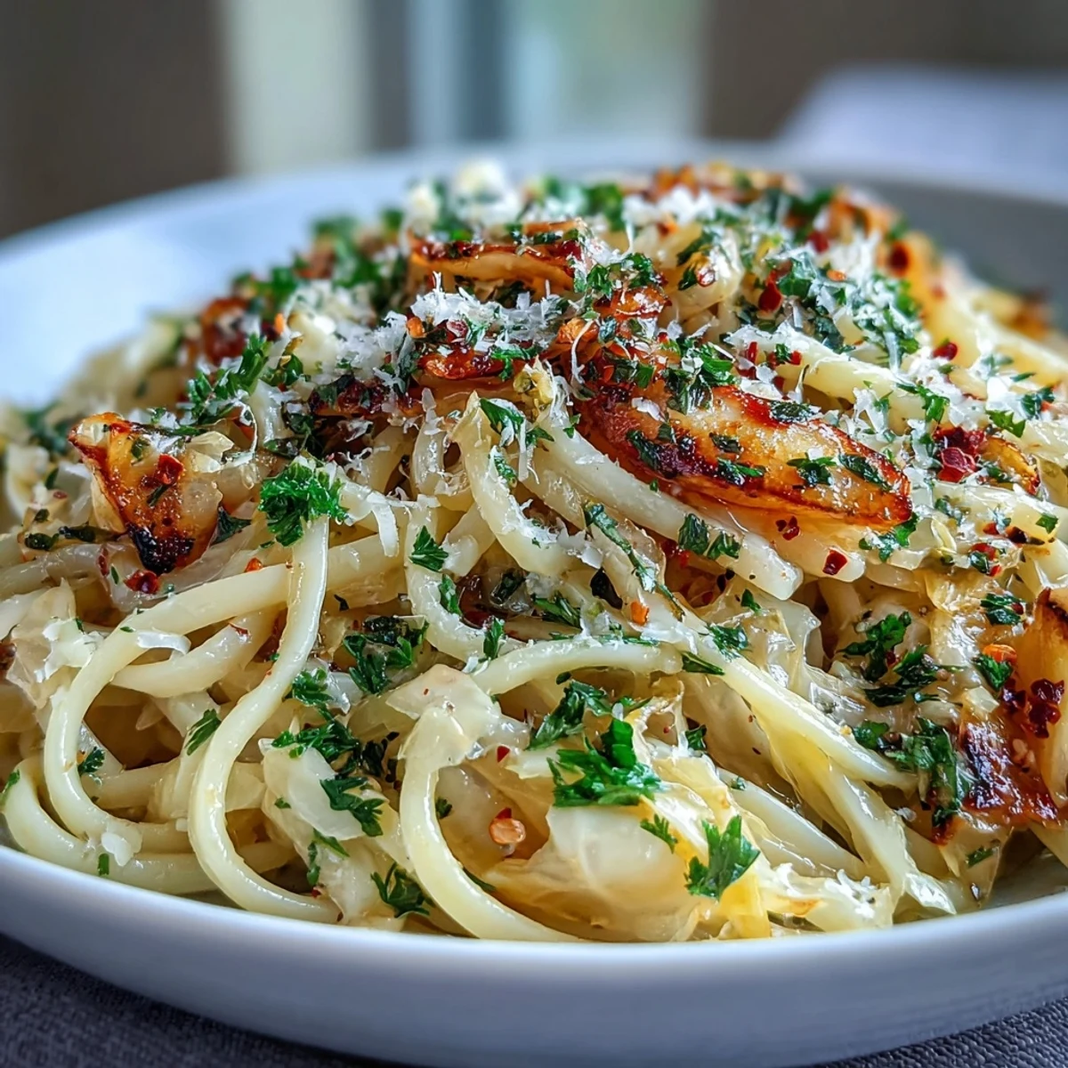Steaming spaghetti is tossed with golden, caramelized cabbage and savory garlic in this hearty Cabbage Pasta With Garlic and Parmesan.