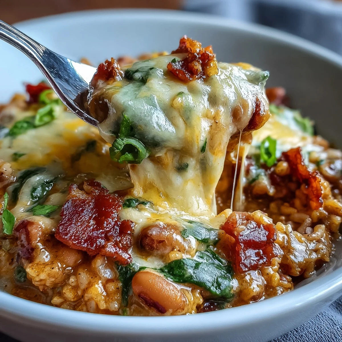 Sizzling skillet of Tex Mex Black Eyed Pea Casserole garnished with fresh cilantro and diced avocado, ready for a family dinner.