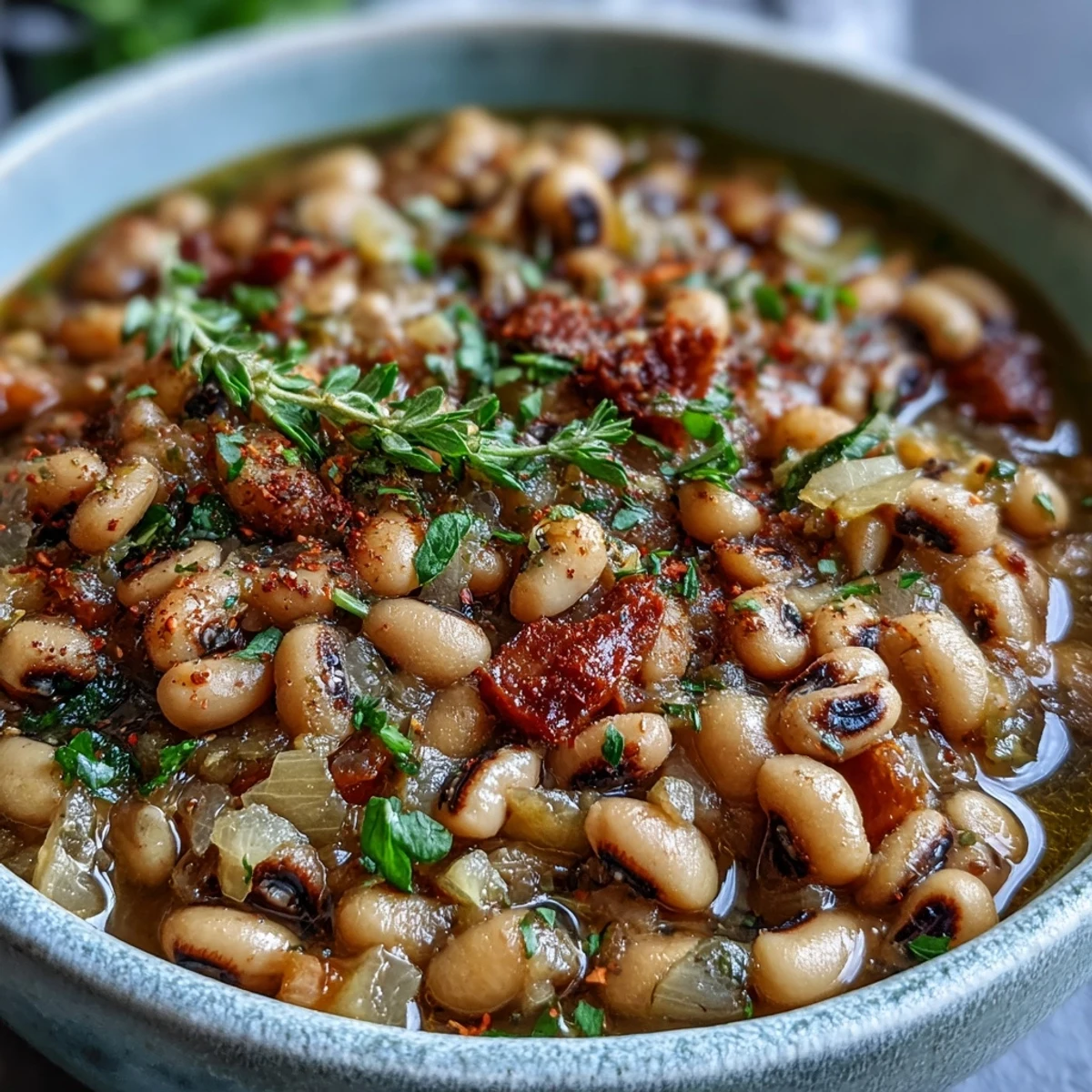 Savory Frozen Black-Eyed Peas served beside golden cornbread, perfect for a comforting vegetarian weeknight dinner.