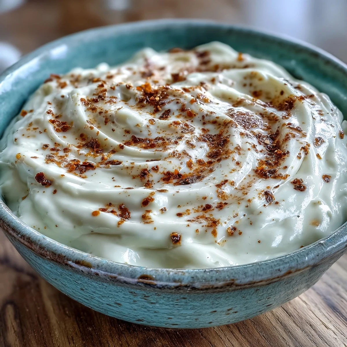 A bowl of homemade Southwest Ranch Sauce with a spoon inside, its thick texture and speckled spices complementing crispy vegetable sticks for a healthy snack.