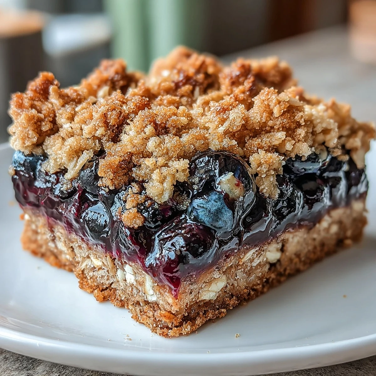 Chewy blueberry oat bars baked with fresh berries, wholesome oats, and a hint of cinnamon for satisfying breakfast.  