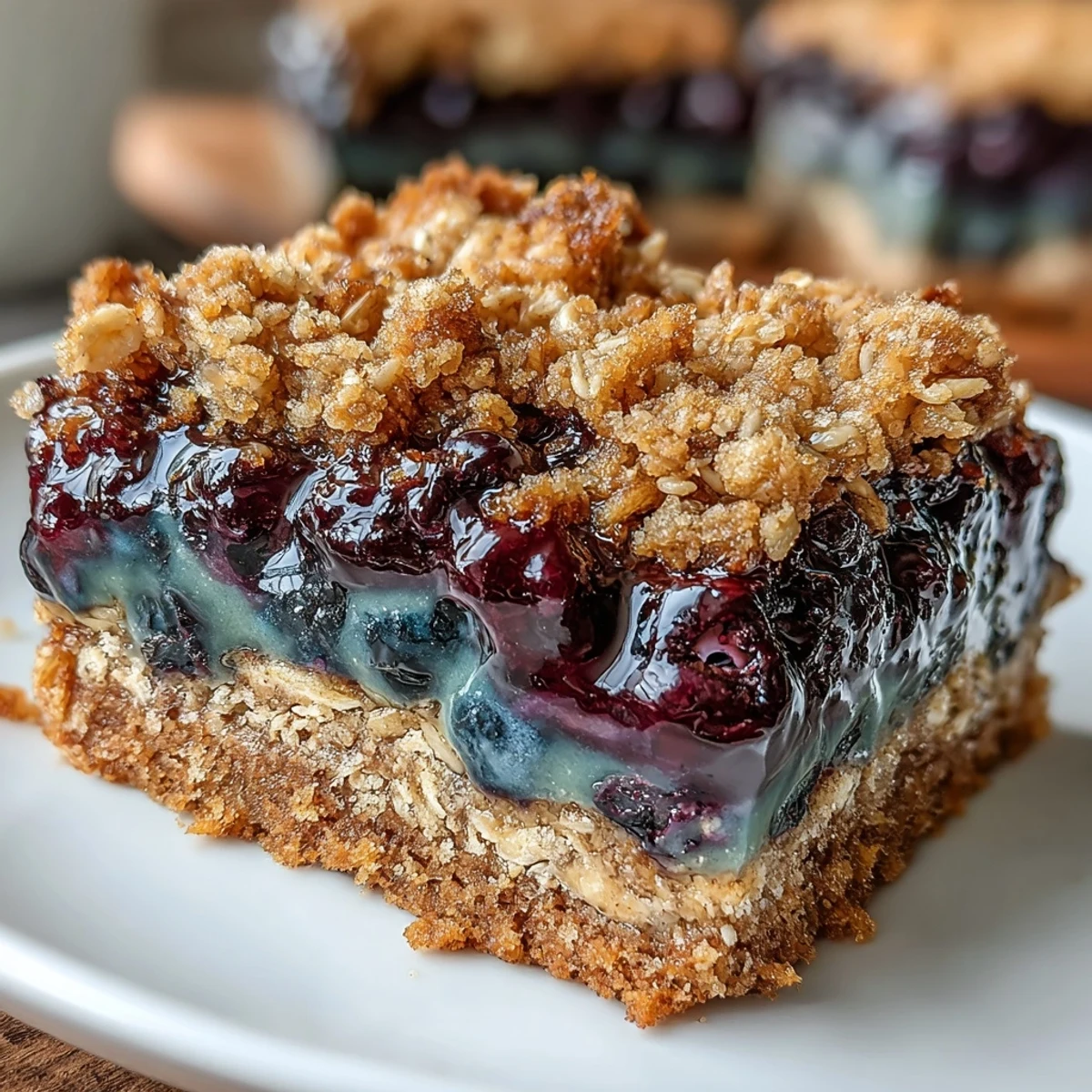 Nutritious blueberry oat breakfast bars packed with sweet berries, whole grains, and a buttery oat crumble topping.