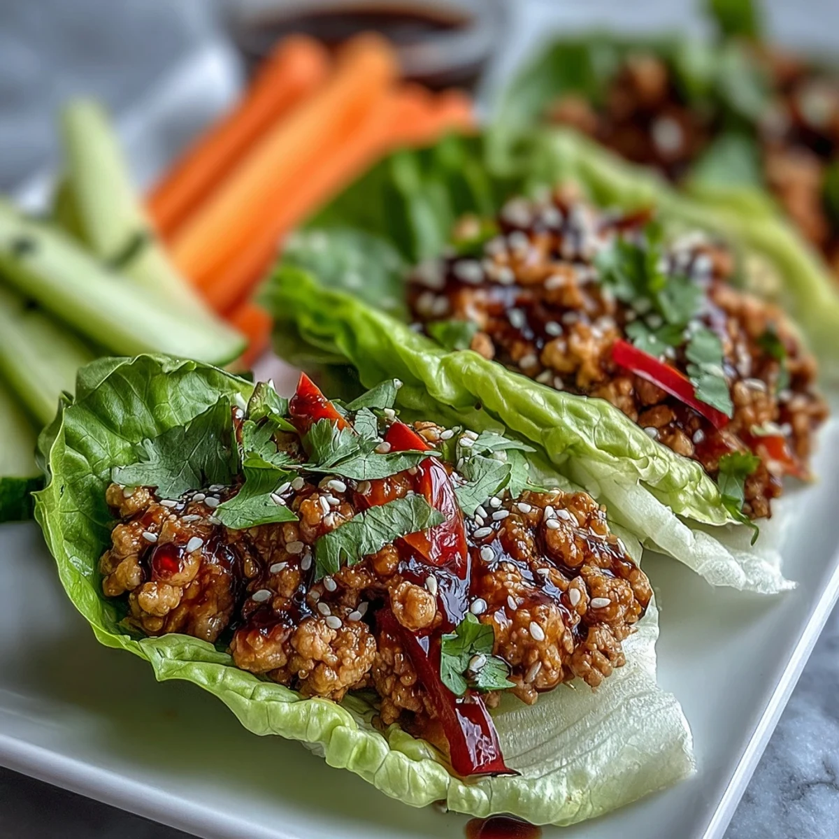 Fresh summer turkey lettuce wraps with crunchy veggie sticks, a light and healthy meal perfect for warm weather dining.  